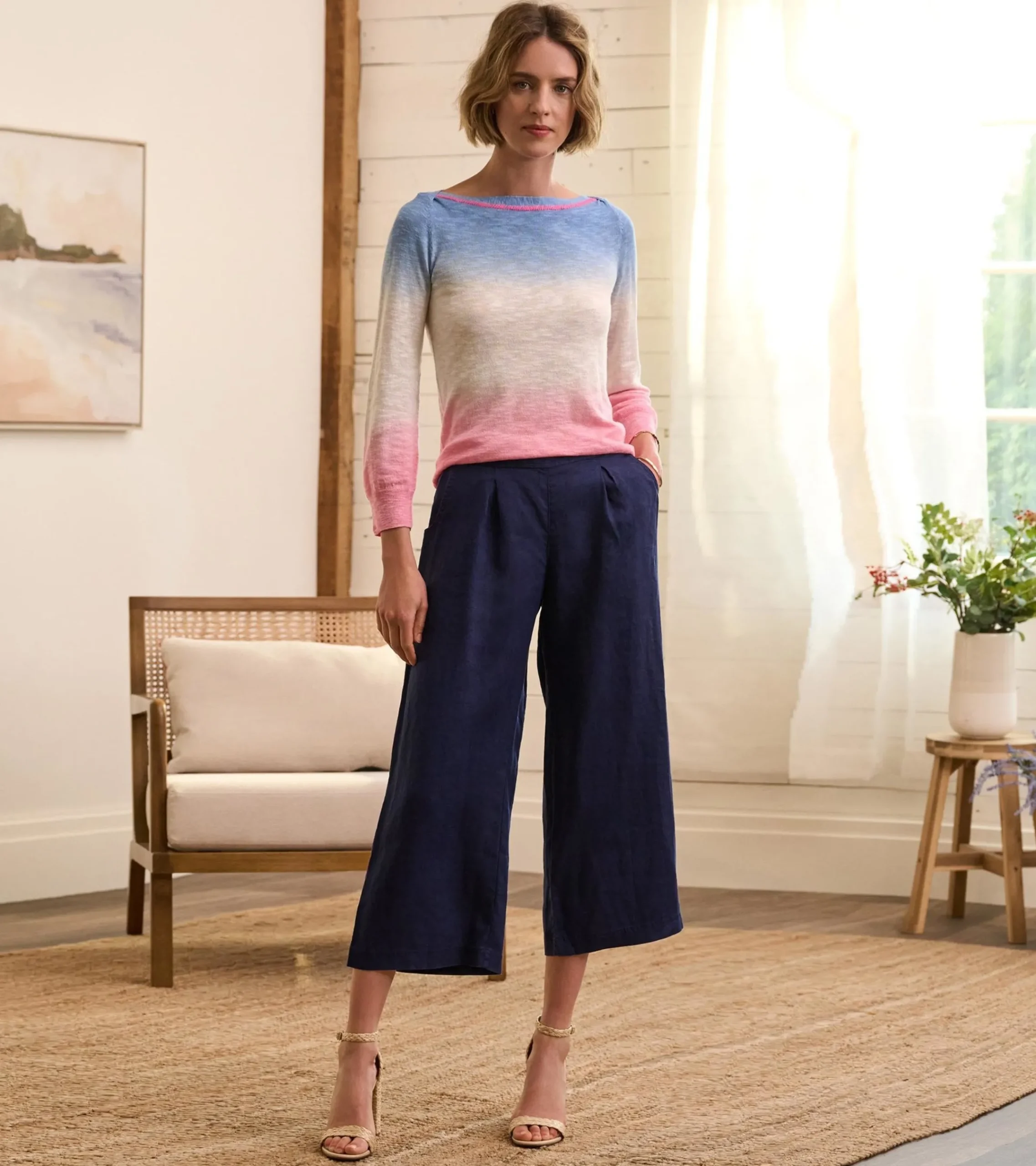 Clearance Hatley 3/4 Sleeve Knit Breton- Sunset Dip Dye