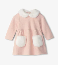 New Hatley Baby & Toddler Girls Rose Elegance Herringbone Fur Trim Dress