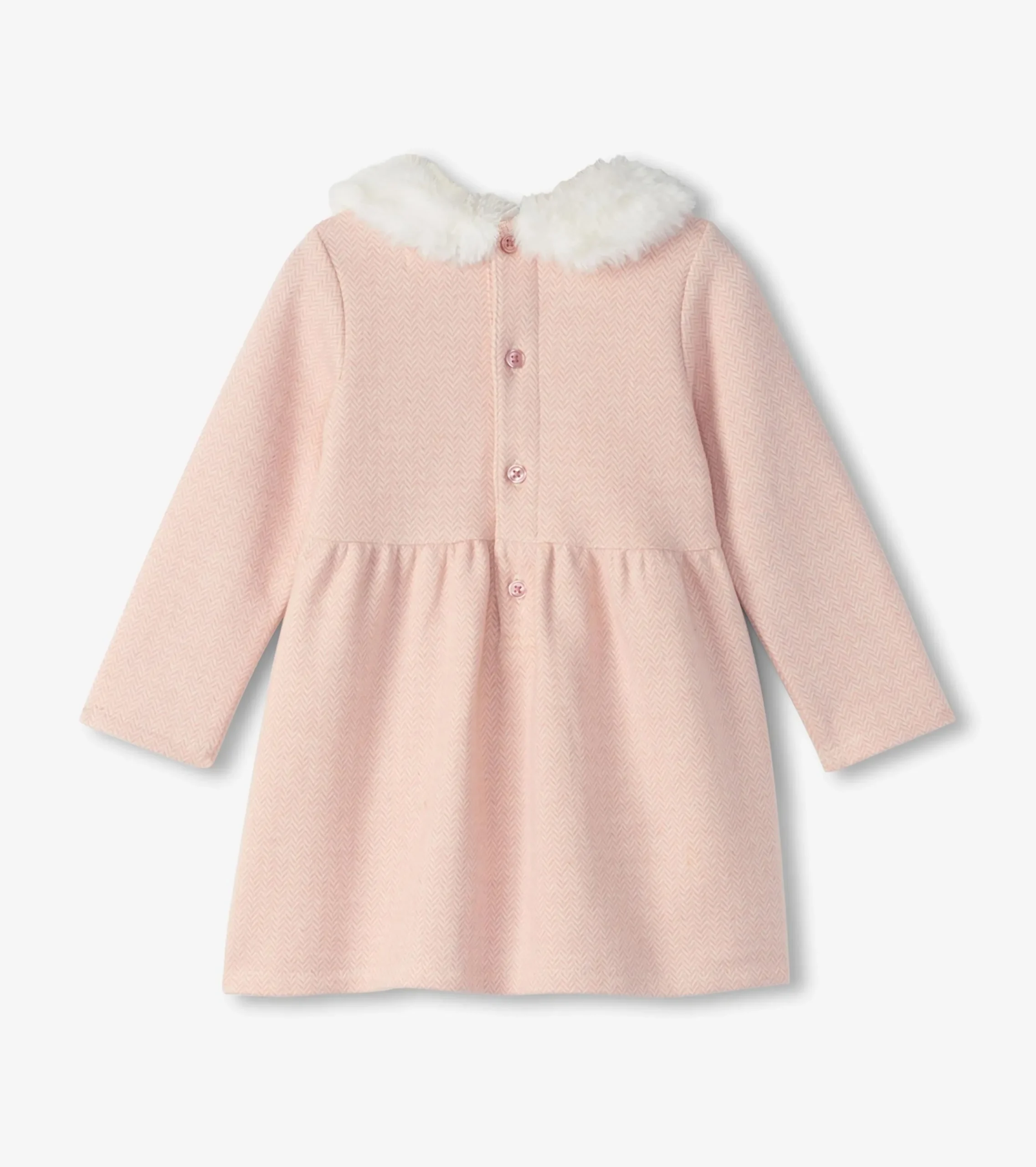 New Hatley Baby & Toddler Girls Rose Elegance Herringbone Fur Trim Dress