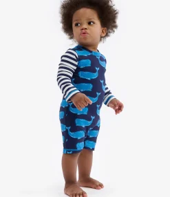 Online Hatley Block Whales Baby One-Piece Rashguard