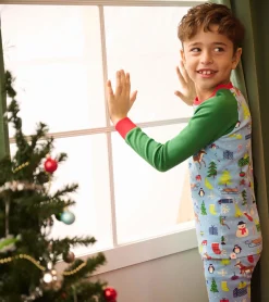 Online Hatley Blue Christmas Raglan Kids Organic Cotton Pajama Set
