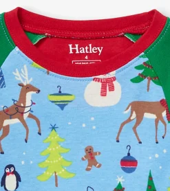 Online Hatley Blue Christmas Raglan Kids Organic Cotton Pajama Set