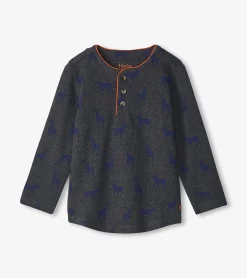 Sale Hatley Boys Blue Elks Long Sleeve Henley T-Shirt