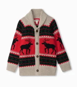 Hot Hatley Boys Holiday Elks Shawl Collar Cardigan