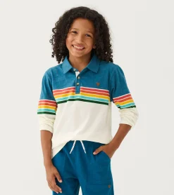 Clearance Hatley Boys Retro Stripes Long Sleeve Panelled Polo