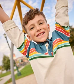 Clearance Hatley Boys Retro Stripes Long Sleeve Panelled Polo