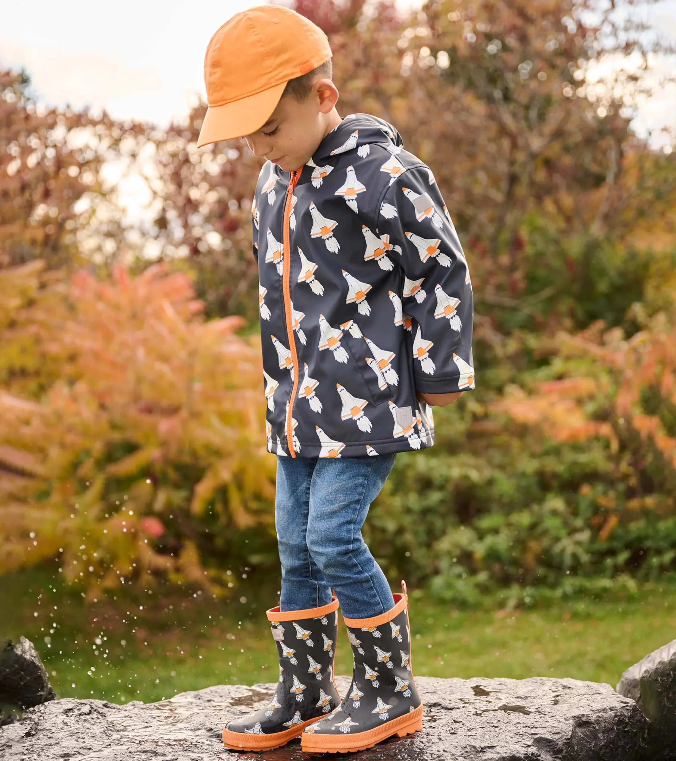 Hatley Boys Space Shuttles Colour Changing Zip-Up Rain Jacket