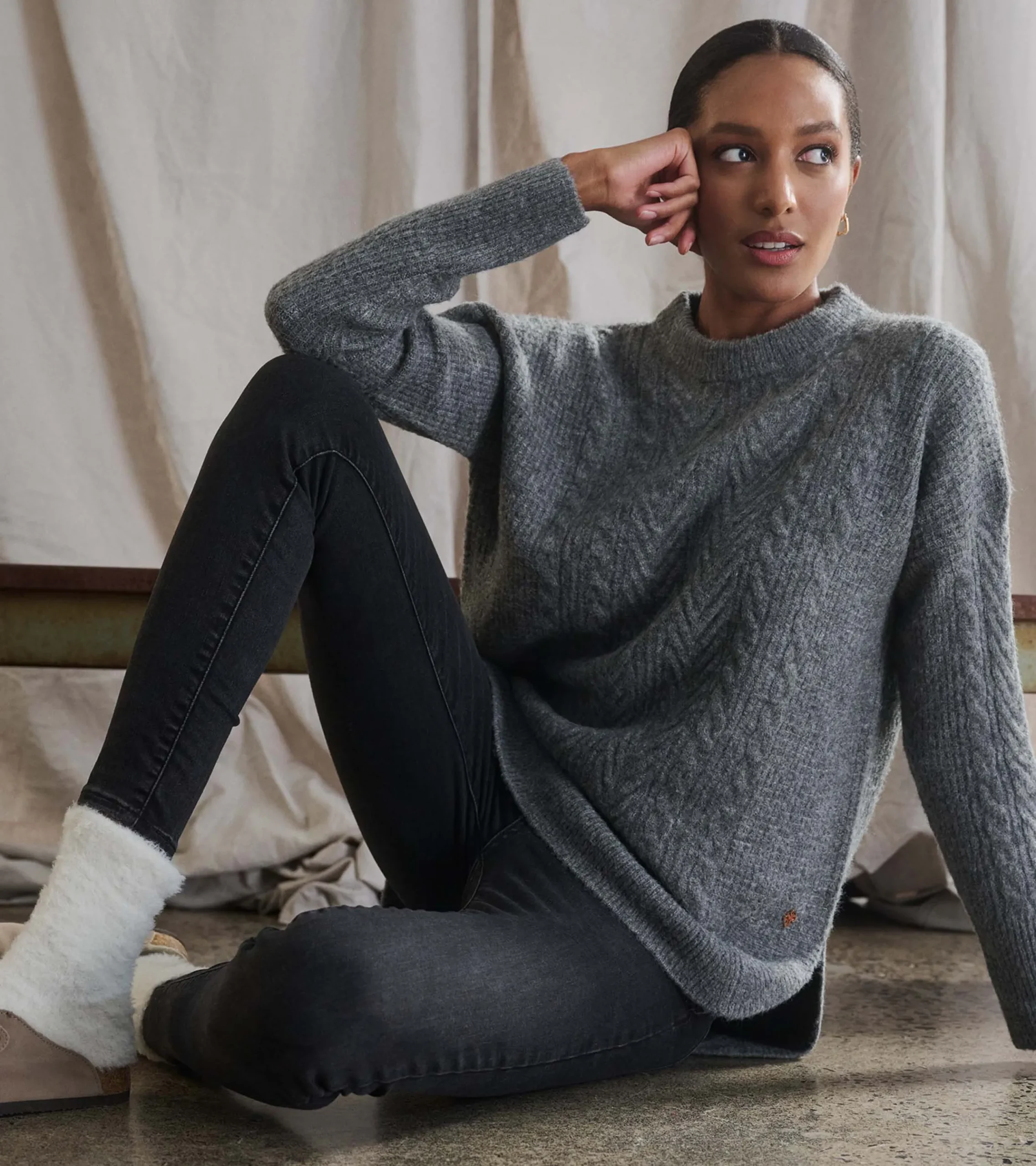 Hatley Cable Knit Tunic - Charcoal Heather