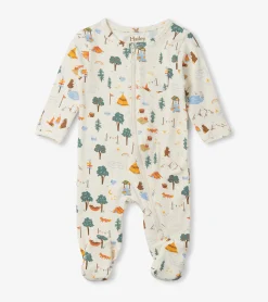 Hot Hatley Camping Animals Newborn Zip-Up Footed Sleeper