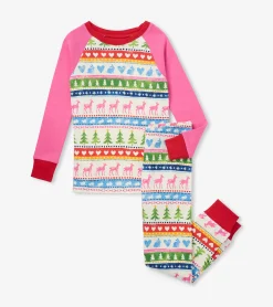 Clearance Hatley Cream Painted Fair Isle Raglan Kids Organic Cotton Pajama Set