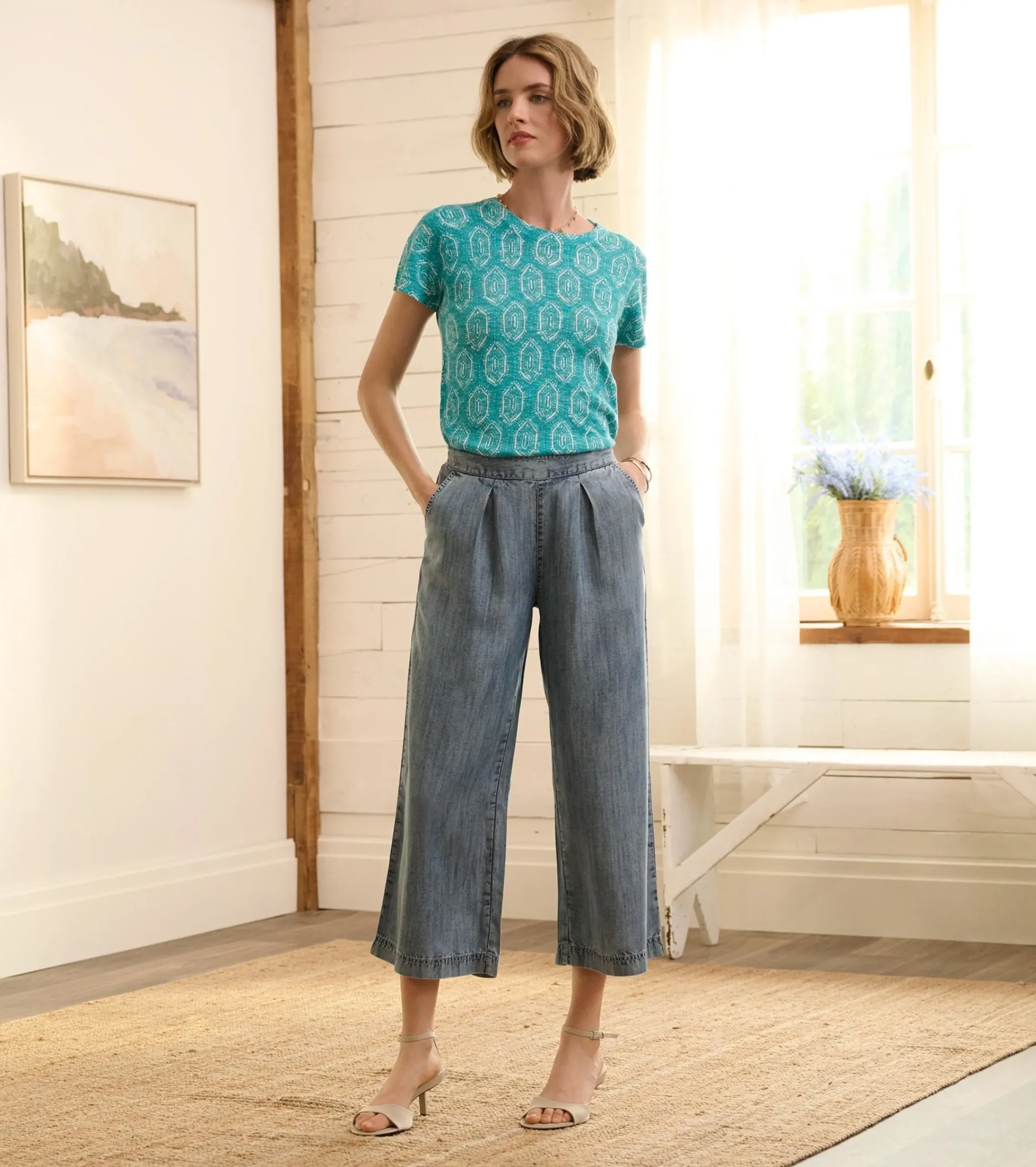 New Hatley Cropped Wide Leg Pants - Blue Acid Rinse