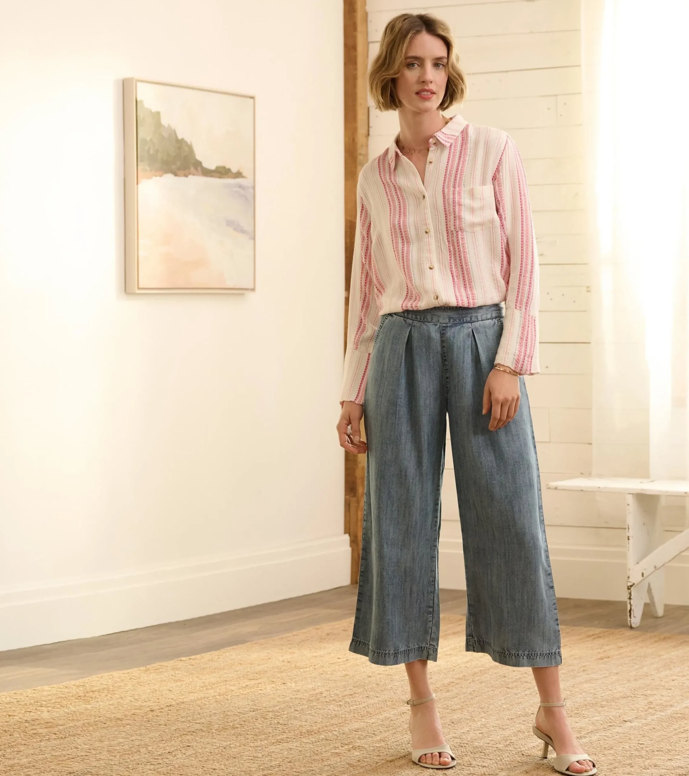New Hatley Cropped Wide Leg Pants - Blue Acid Rinse