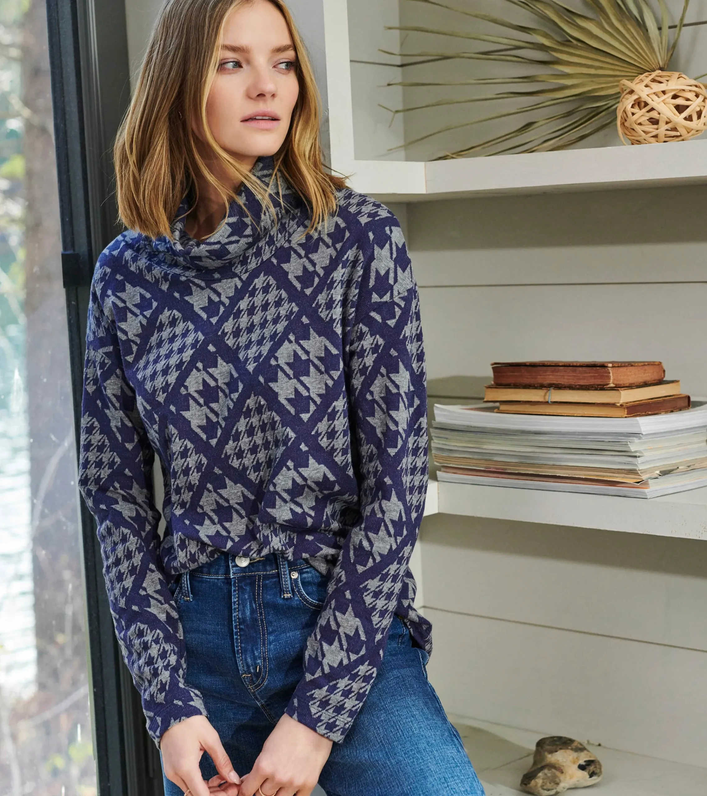 Clearance Hatley Funnel Neck Top - Patriot Checks