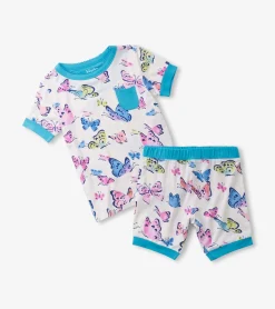 Hot Hatley Girls Big Butterflies Bamboo Short Pajama Set