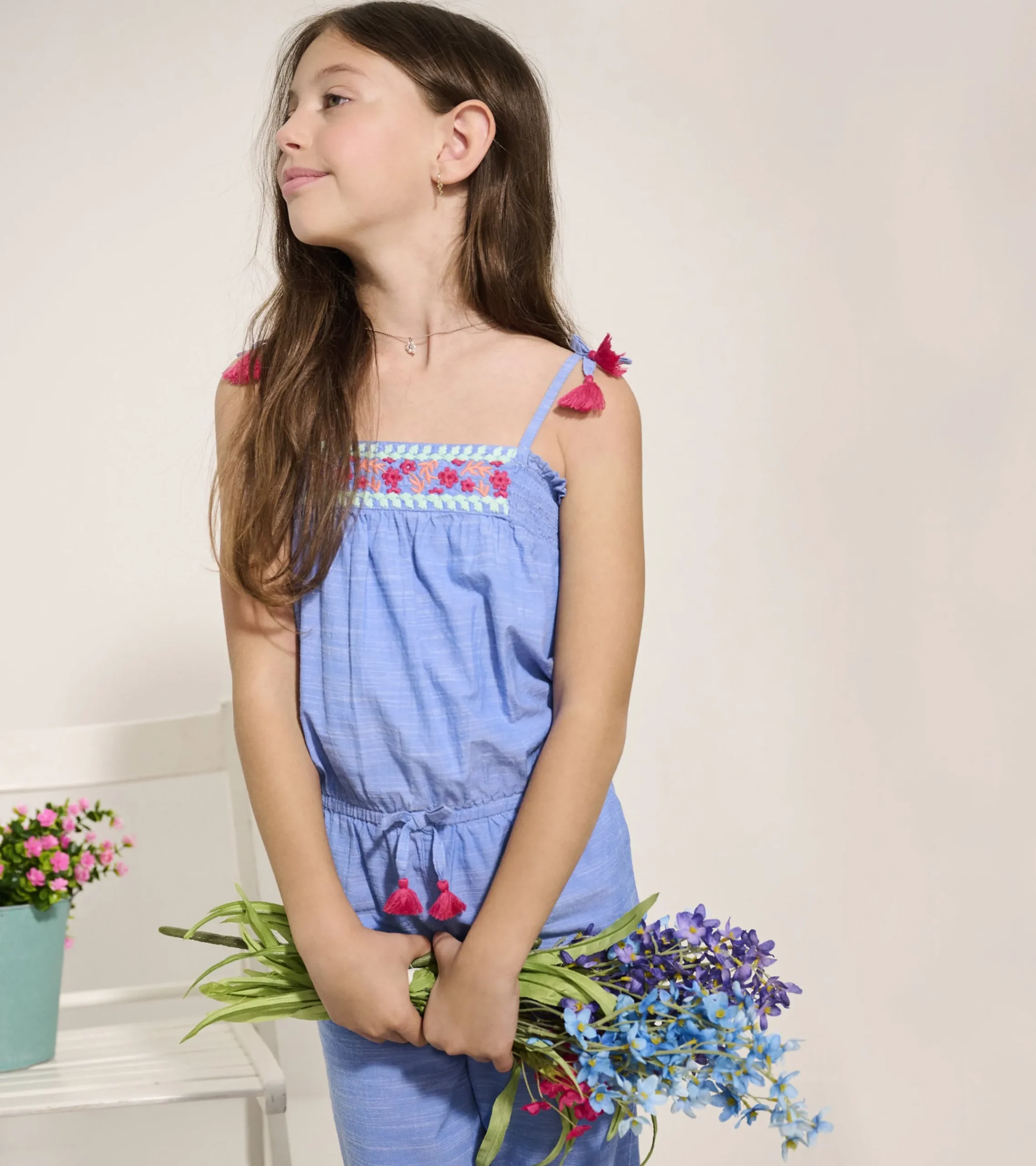Discount Hatley Girls Chambray Smocked Jumpsuit