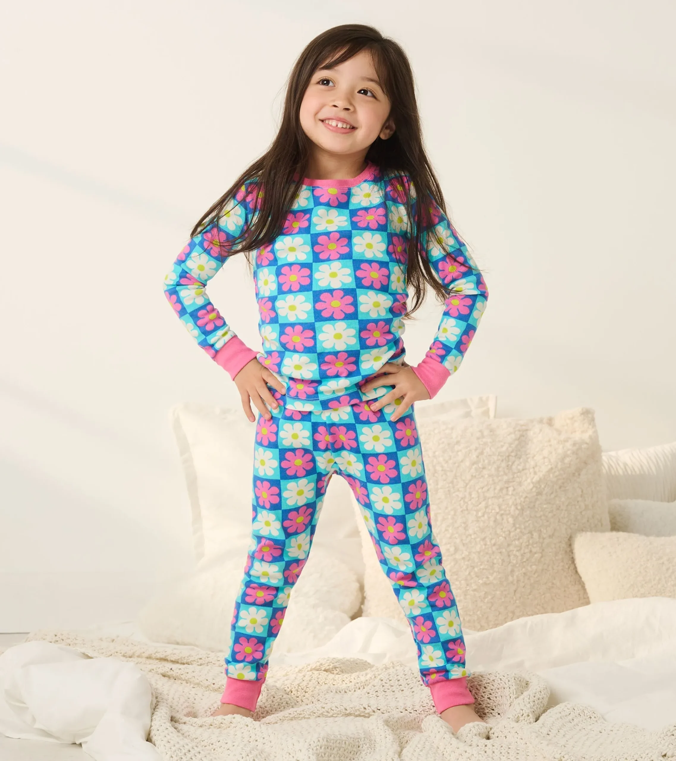 Outlet Hatley Girls Checkered Daisies Organic Cotton Pajama Set