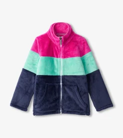 Online Hatley Girls Colourblock Stripes Fuzzy Fleece Zip-Up Jacket