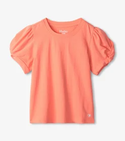 Sale Hatley Girls Coral Twisted Sleeve Tee