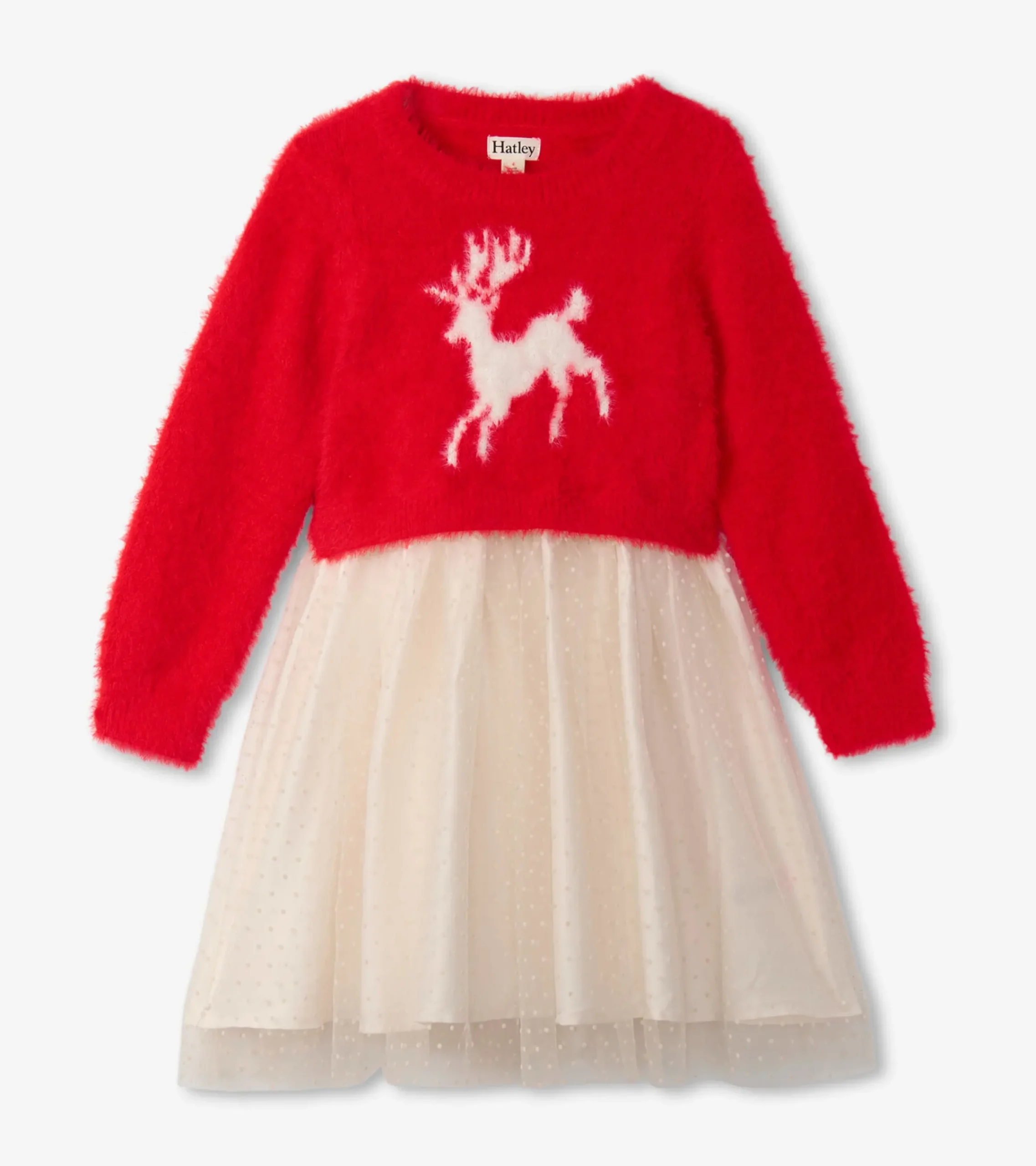 Sale Hatley Girls Holiday Deer Mix Media Dress