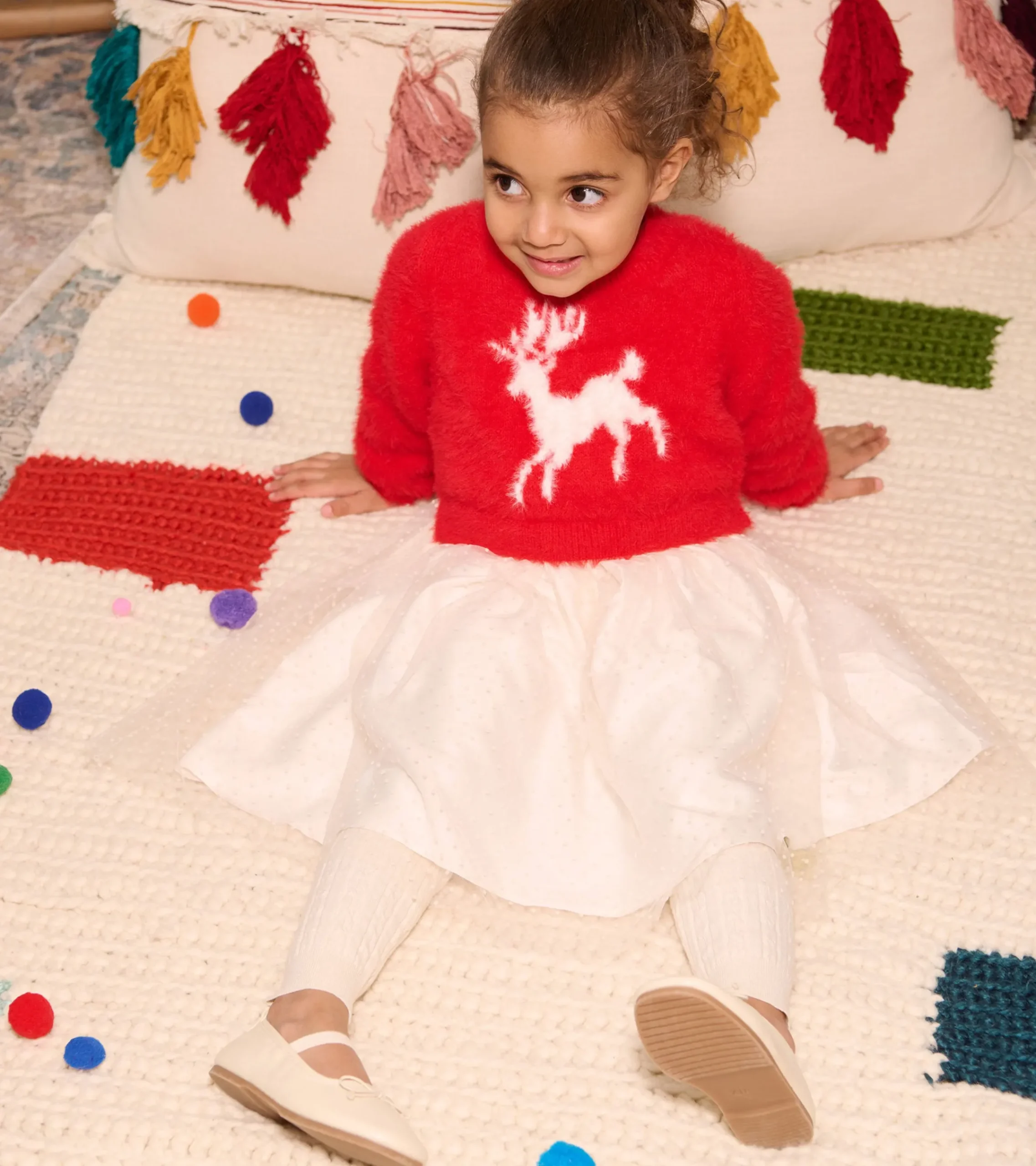 Sale Hatley Girls Holiday Deer Mix Media Dress
