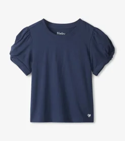 Best Hatley Girls Navy Twisted Sleeve Tee