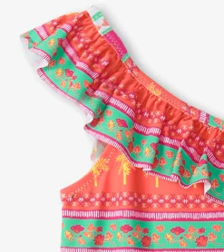Hot Hatley Girls Ornate Tropicals Ruffle Trim Swimsuit