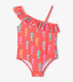 Online Hatley Girls Painted Sea Horses Ruffle Trim Swimsuit