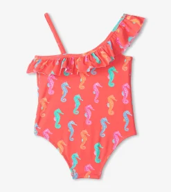 Online Hatley Girls Painted Sea Horses Ruffle Trim Swimsuit