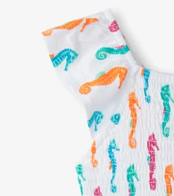 Discount Hatley Girls Painted Seahorses Smocked Dress