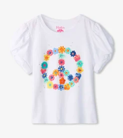 Sale Hatley Girls Peace Flower Twisted Sleeve Tee