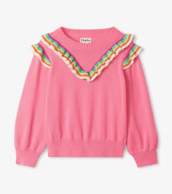 Clearance Hatley Girls Pink Rainbow Ruffle Sweater