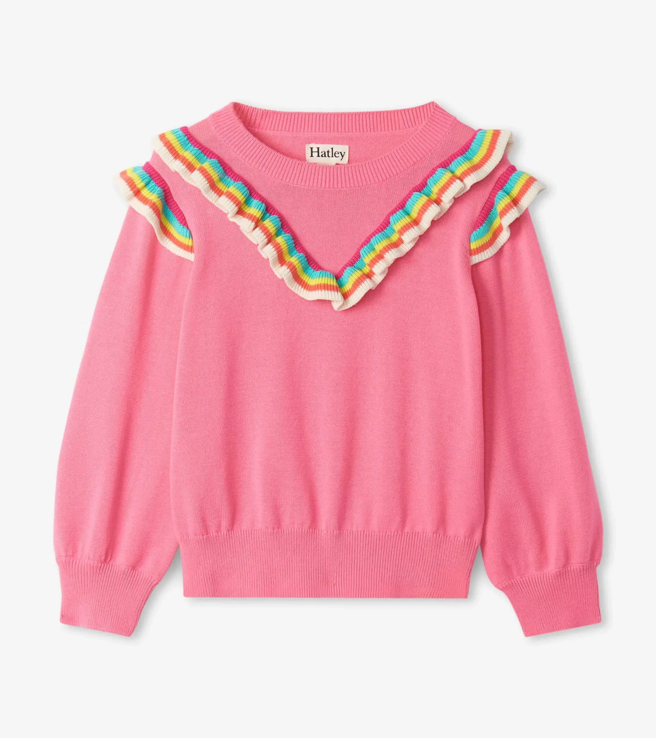 Clearance Hatley Girls Pink Rainbow Ruffle Sweater