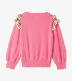 Clearance Hatley Girls Pink Rainbow Ruffle Sweater