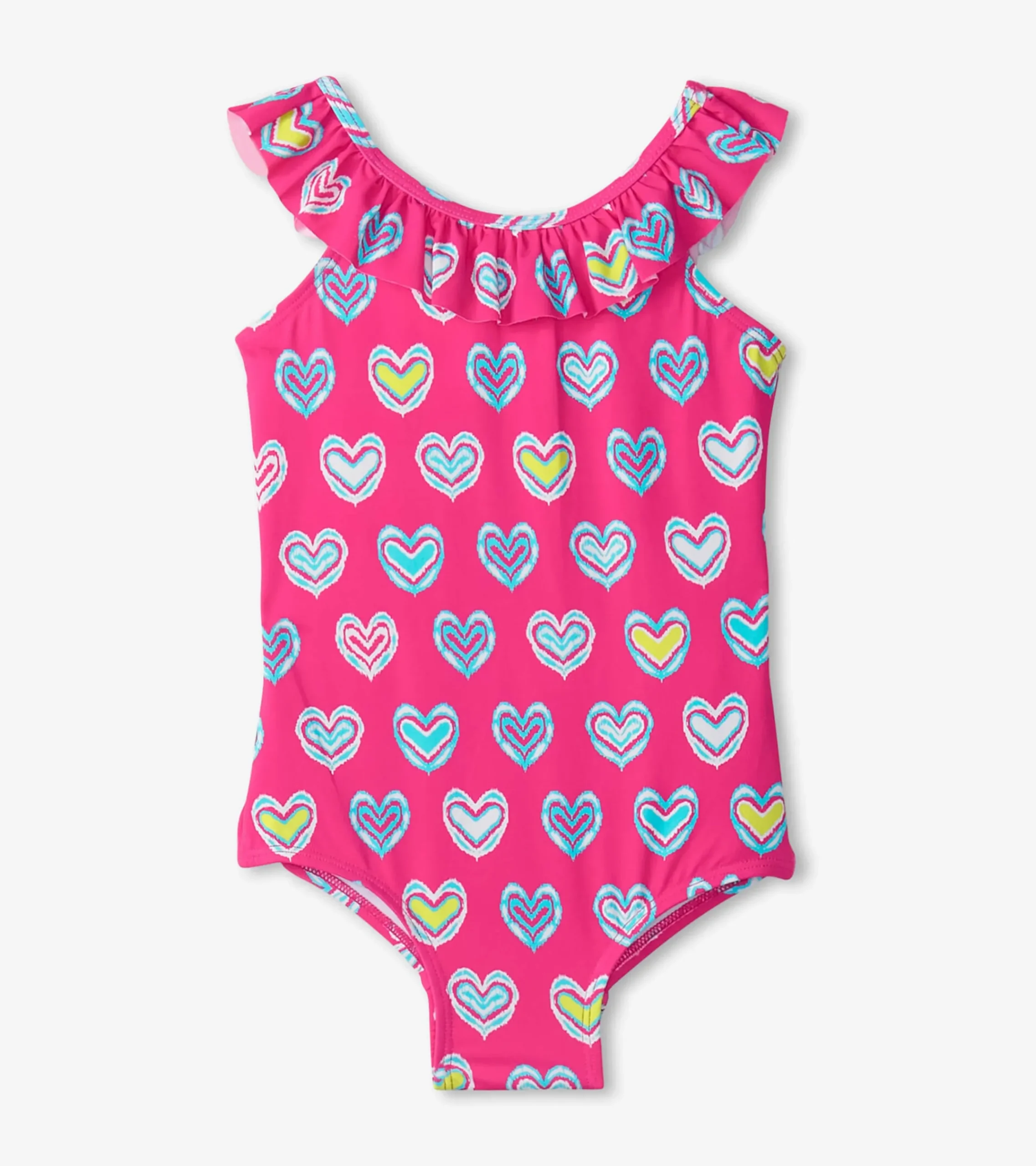 Sale Hatley Girls Pink Shibori Hearts Ruffle Sleeve Swimsuit