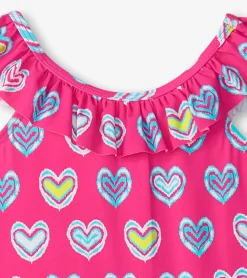 Sale Hatley Girls Pink Shibori Hearts Ruffle Sleeve Swimsuit