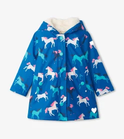 Online Hatley Girls Prancing Horses Colour Changing Sherpa Lined Button-Up Rain Jack