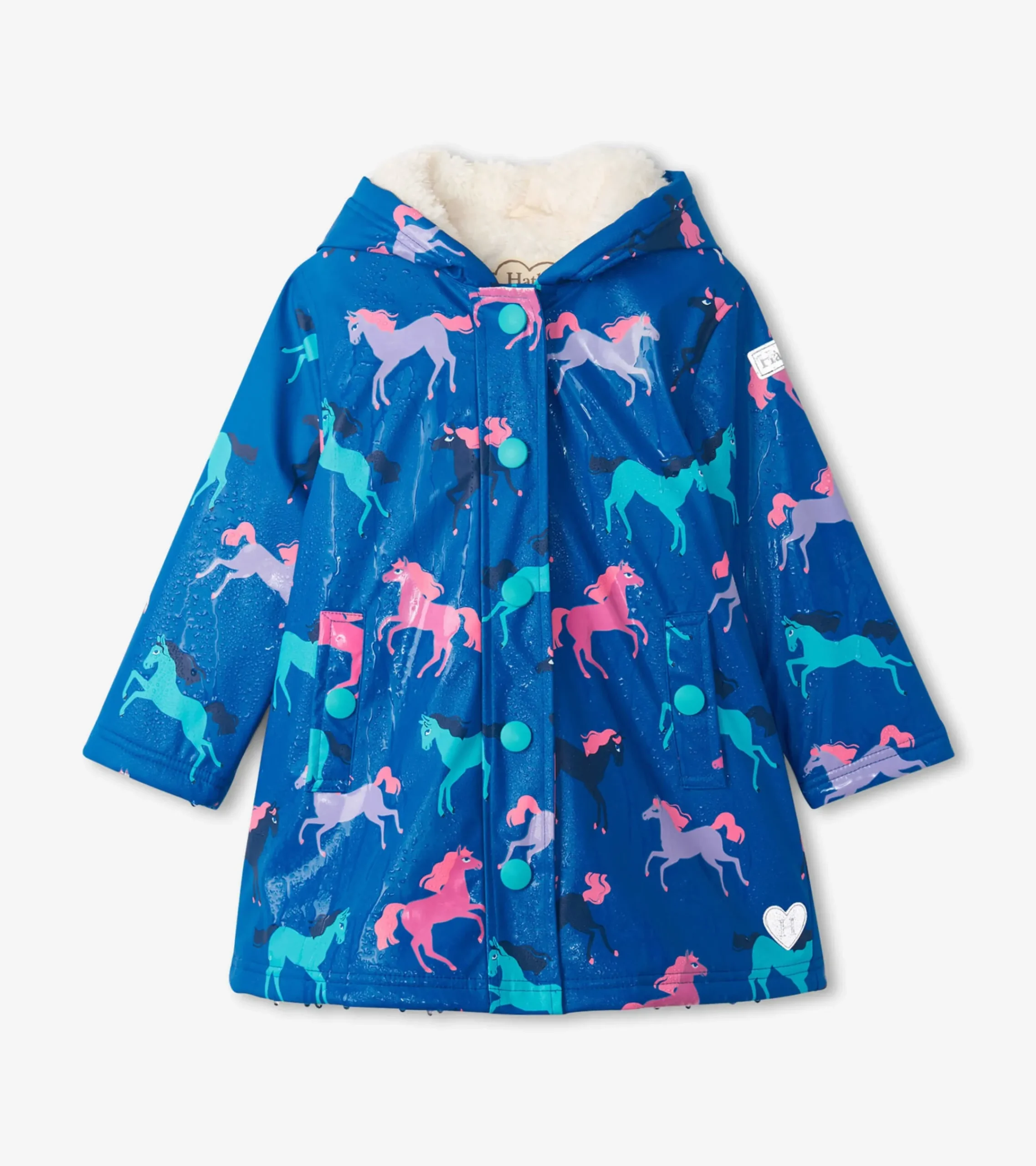 Online Hatley Girls Prancing Horses Colour Changing Sherpa Lined Button-Up Rain Jack