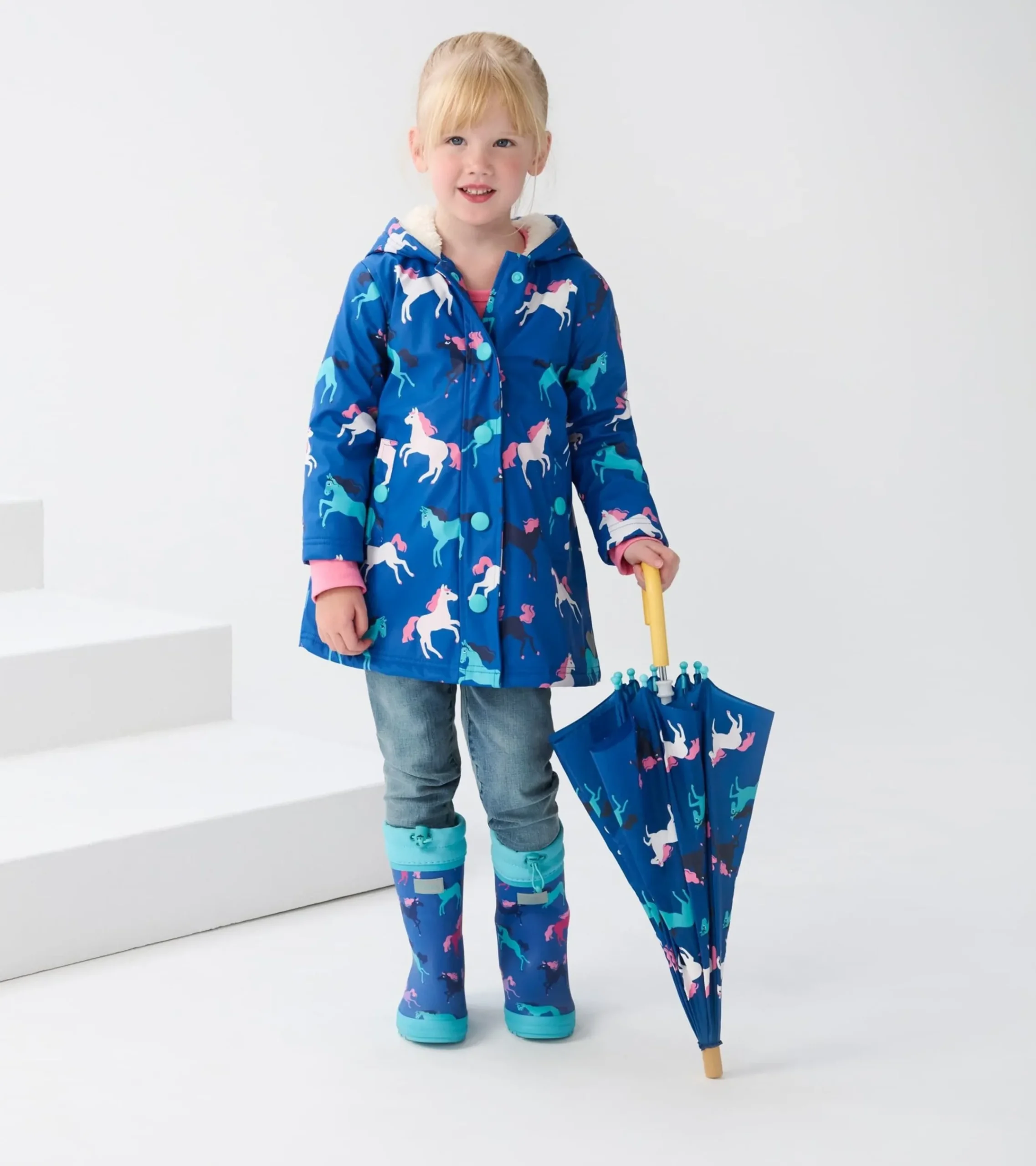 Online Hatley Girls Prancing Horses Colour Changing Sherpa Lined Button-Up Rain Jack