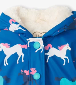 Online Hatley Girls Prancing Horses Colour Changing Sherpa Lined Button-Up Rain Jack