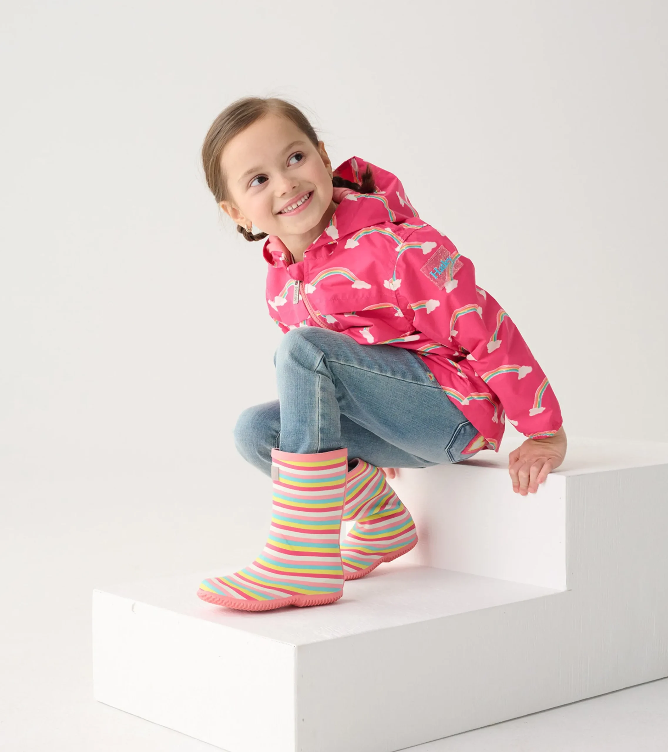 New Hatley Girls Pretty Stripes Packable Rain Boots