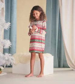 Hot Hatley Girls Puppy Hearts Fair Isle Long Sleeve Nightdress