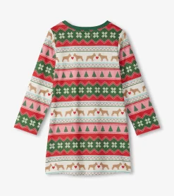 Hot Hatley Girls Puppy Hearts Fair Isle Long Sleeve Nightdress