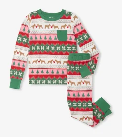 Sale Hatley Girls Puppy Hearts Fair Isle Bamboo Pajama Set