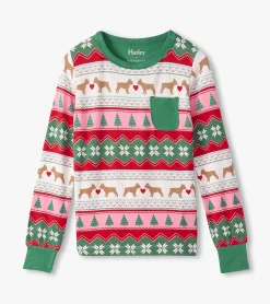 Sale Hatley Girls Puppy Hearts Fair Isle Bamboo Pajama Set