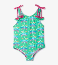 Clearance Hatley Girls Rainbow Palm Shoulder Shoulder Bow Swimsuit