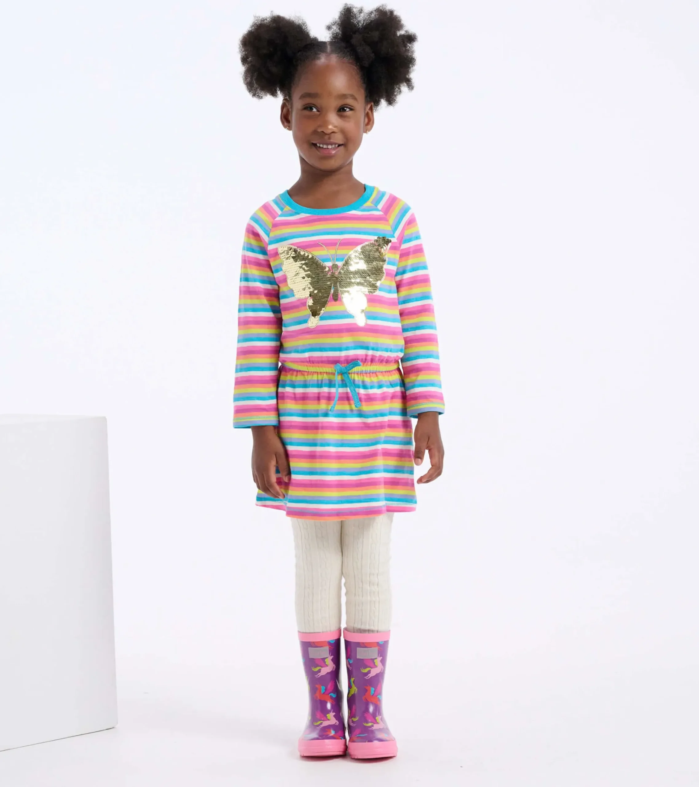 Clearance Hatley Girls Rainbow Stripes Drop Waist Dress