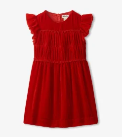 Sale Hatley Girls Red Velvet Smocked Panel Dress