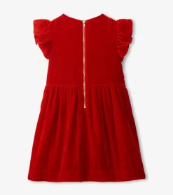 Sale Hatley Girls Red Velvet Smocked Panel Dress