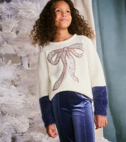 Discount Hatley Girls Sequin Bow Fluffy Sleeve Sweater
