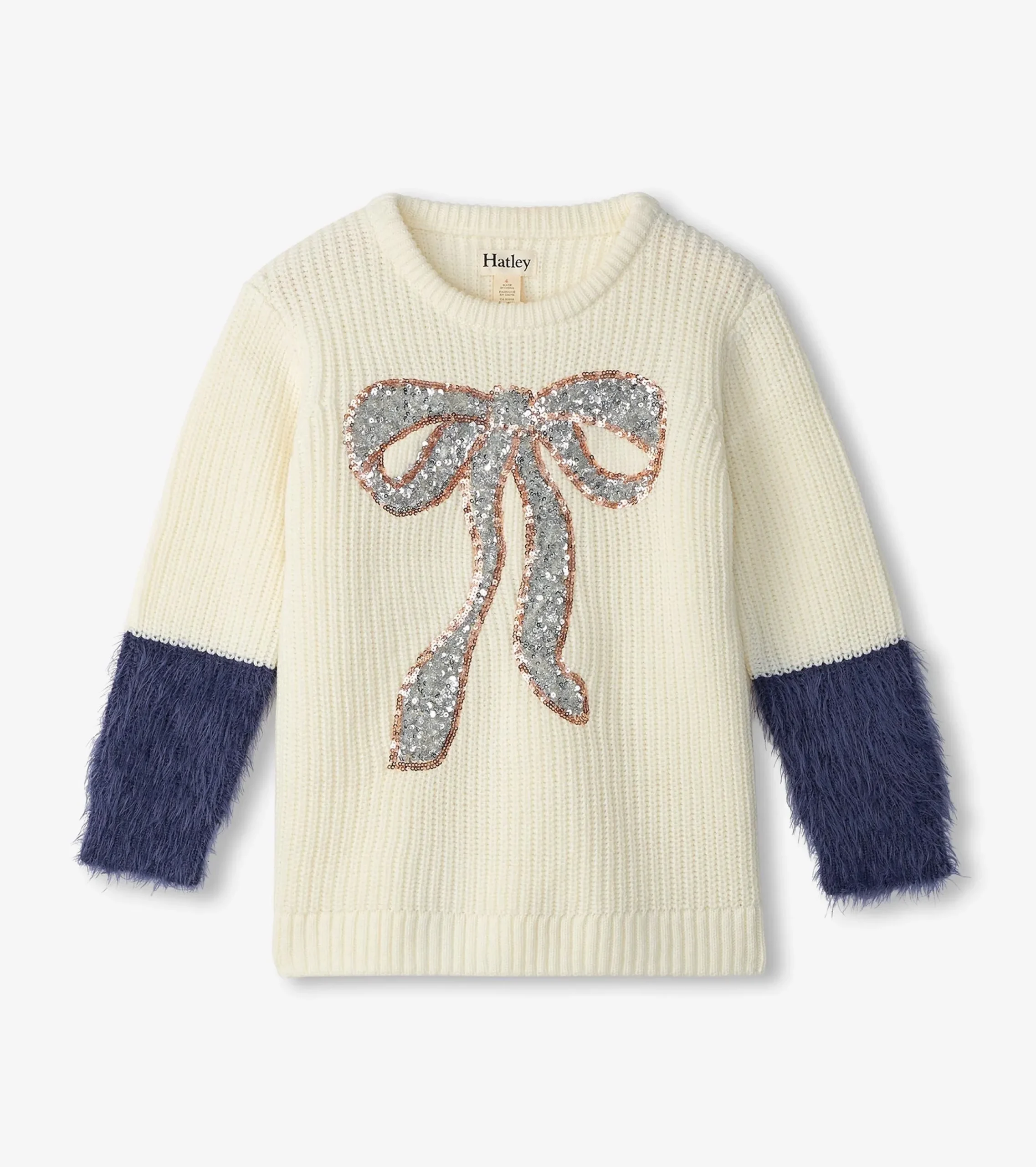 Discount Hatley Girls Sequin Bow Fluffy Sleeve Sweater